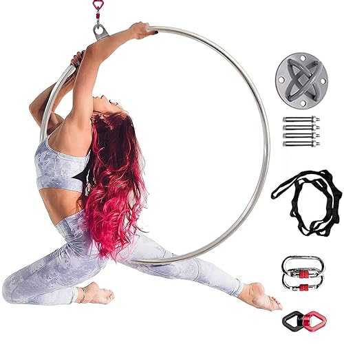Aro aéreo Lyra, Aro aéreo, Juego de aros aéreos, Aro aéreo Lyra de un solo punto, Aro de acero inoxidable, Aro de yoga, Equipo aéreo de circo, para acrobacias y fitness aéreo), (PAX_ (Un diámetro