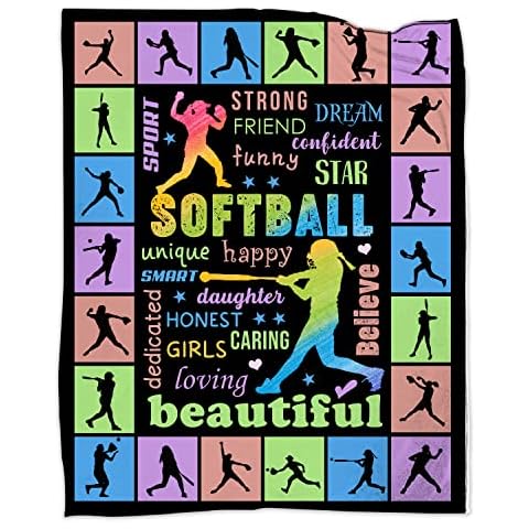 Softball Gifts for Girls, Softball Blanket 60''x80'', Girls Softball Gifts, Birthday Softball Gifts for Teen Girls Blanket Soft Cozy Flannel Throw Blanket Gifts for Sport Lovers Cover