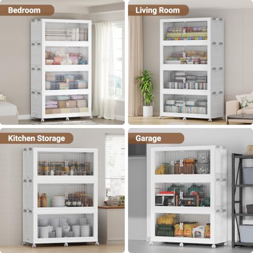 Image of BROVIEW 1360Qt Stackable Storage Bins with Lid for Home Dorm, 4Pack White