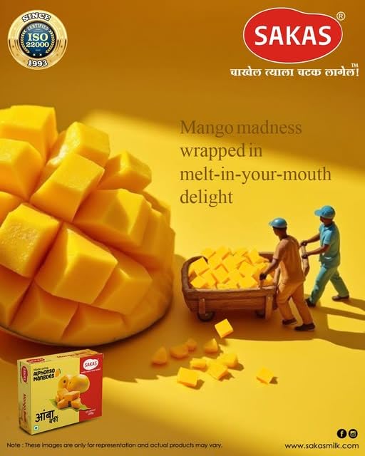 Image of Sakas Mango Burfi (Amba Barfi) 200g | Authentic Alphonso Mango Mithai with Soft Melt-in-Mouth Texture | No Preservatives | Traditional Indian Sweet Gift Box | Since 1993