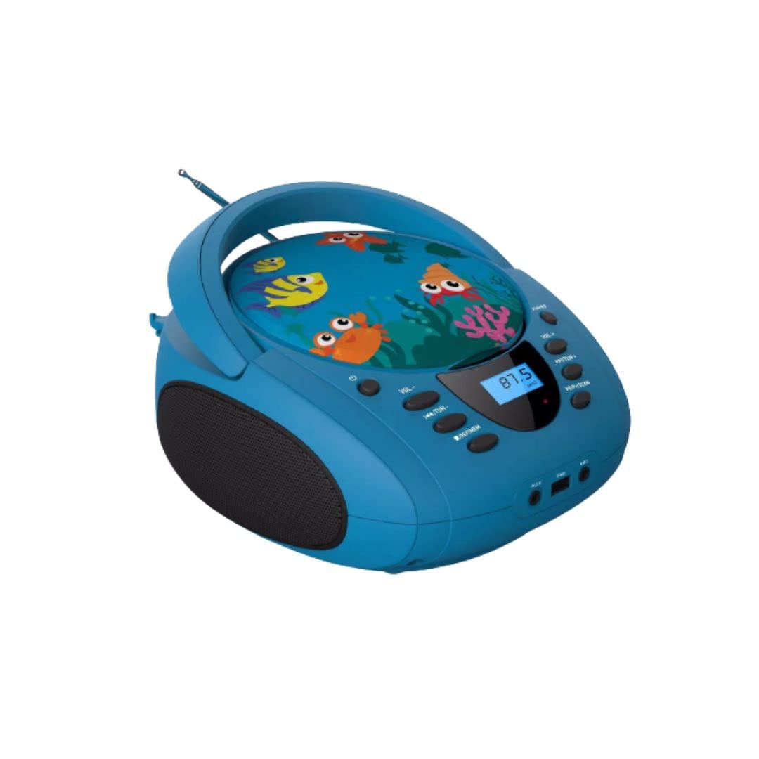 WE Lecteur - Radio CD - USB WeKids: FM, Lecteur CD/CD-R/CD-RW/MP3, RMS2*2W, entrée Aux et Micro, modèle Mer