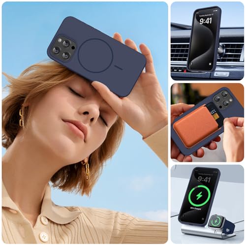 Image of Miracase Magnetic for iPhone 15 Pro Max Case, [Soft Anti-Scratch Microfiber Lining], Compatible with MagSafe, Liquid Silicone Case Shockproof Drop Protection Phone Case for 15 ProMax, Dark Blue
