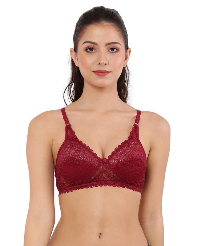 Women Lace Bralette Bra | Non-Padded Non-Wired Floral Lace Lingerie | Soft Adjustable Straps Everyday Comfort Bra-picture-19