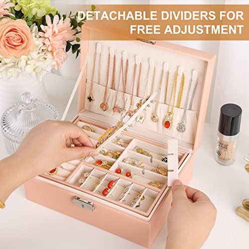 Jewelry Organizer Box, Leather Jewelry Box For Girls Gift Earring Organizer With Lock Double Layers Jewelry Case Removable Tray For Necklace Earring Ring With Polishing Cloth And Jewelry Bags #TOP2
