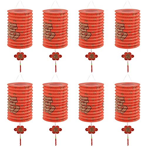 MyGift 8 Inch Traditional Red Chinese Paper Lanterns, Decorations for Lunar New Year, Chinese Spring Festival, Wedding, Lantern Festival Celebration Party Décor, Set of 8
