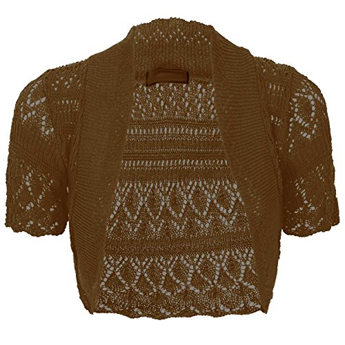 Thever Women Short Sleeve Knitted Crochet Shrug Bolero Cardigan Ladies Crop Top (L(14-16), Brown)