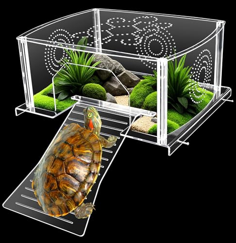 Extra Large Turtle Topper Basking Platform for Aquatic Turtles 40B/75G, Above Tank Turtles Sunbathing Dock Anti-slip Ramp Aquatic Reptile Climbing Pier Resting Terrace with Feeding Area Accessories
