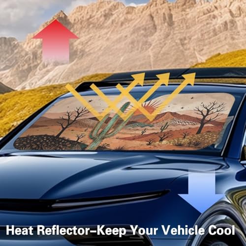 Image of Arizona Cactus Car Windshield Sun Shade - Reflector Sunshade UV Protection for Car Interior, Blocks UV Rays Windshield Cover Fit Car Front Window for Trucks SUV Van