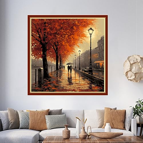 Image of Foxhool Beginners Cross Stitch Kits Stamped Full Range of Embroidery Kits for Adults DIY Cross Stitches kit Embroidery Patterns for Needlepoint kit-Lovers Walk 17.7x17.7 inch