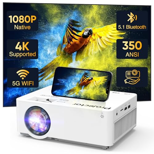 Native 1080P Projector with 5G WiFi Bluetooth, 4K Supported Home Projector, Portable Outdoor...