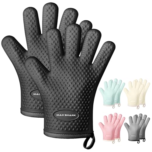 Image of MAD SHARK Silicone Oven Mitts with Fingers Heat Resistant 450F in Kitchen