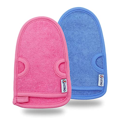 LETAO® 2 Stück Bambusfaser exfoliating gloves peelinghandschuh hamam handschuh für body scrub und Peeling Cover