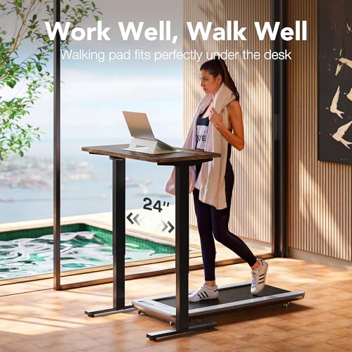 Image of HUANUO 32 inch Small Electric Standing Desk Adjustable Height, 4 Memory Height Settings, Sit Stand Up Desk for Home Office & Computer Workstation, Vintage Brown