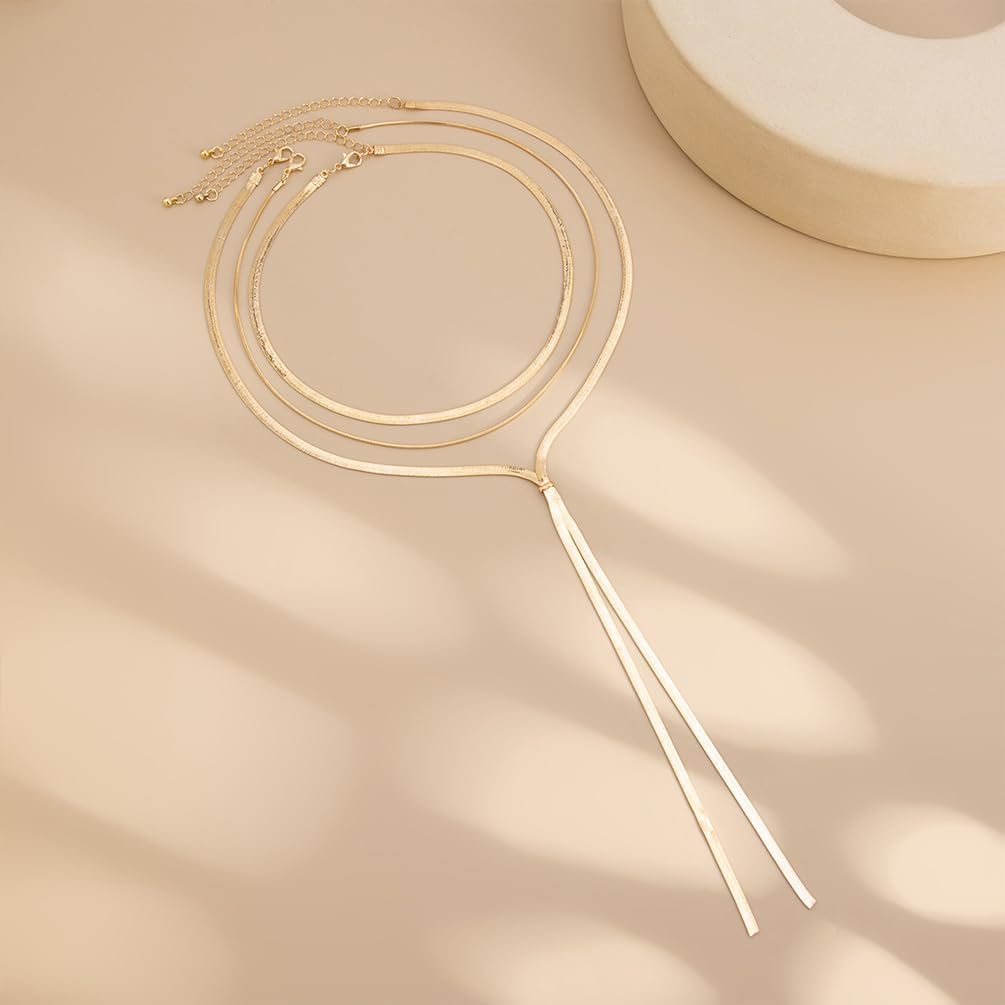 2Pcs Gold Long Snake Chain Y Drop Necklaces for Women Trendy Statement Layered Lariat Choker Necklace Y2K Formal Prom Party Jewelry Accessories Gift - Image 5