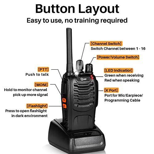 Image of TID TD-V2 Walkie Talkies for Adults with Earpiece and 8 Battery 2 Way Radios Walkie Talkies Long Range with Flashilght Two Way Radio Rechargeable for Business or Family (4 Pack)