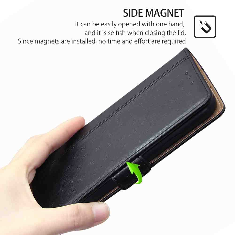 BRAND SET Cover per Blackview A90 Custodia Ultrasottile in Pelle PU con Supporto e Slot per Schede/Fibbia Magnetica Invisibile Case per Blackview A90(Nero