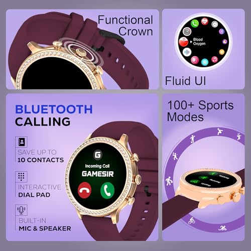 Image of GameSir GenDiva Smartwatch for Women with Bluetooth Calling, 1.69 inch AMOLED Display, 100+ Sports Modes, Health & Sleep Monitor, Voice Assistant, IP68 Waterproof, Long Battery Life,(Maroon)