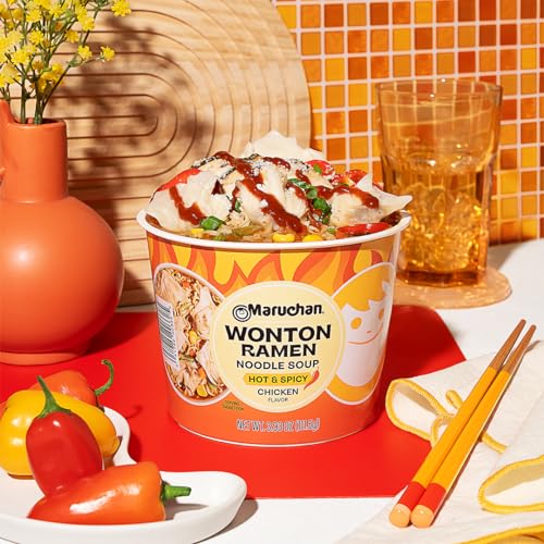 Image of Maruchan Wonton Ramen Bowl, Hot & Spicy Chicken Flavor - Japanese-Style Instant Noodle Soup, Microwaveable Easy Meal - 3.93 Oz. (6 Pack)