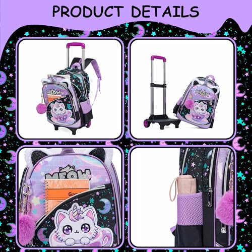 Backpack with Wheels for Girls Rolling Backpack for Kids Travel Backpacks for School Girls Roller Backpacks for Kids Children Elementary Bookbag with Lunch Bag4