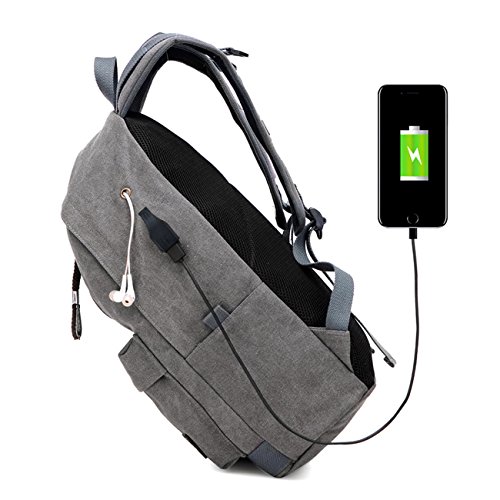 Hoperay G-12 Men Canvas Hoperay College Student School Bags for Teenagers Vintage Mochila Casual Travel Daypack Laptop Backpacks with USB Charging Port Fits 15Inch Laptop, Grey