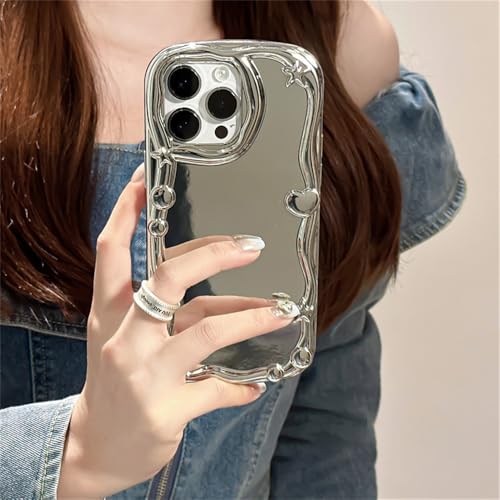 Coque iPhone 15 miroir cœur argentée idéale pour vos selfies de mode