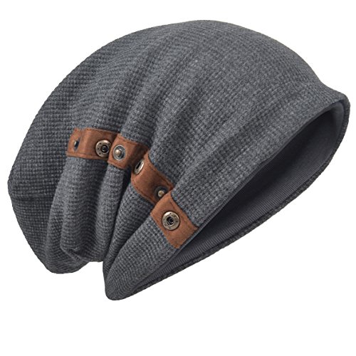 HISSHE Mens Slouchy Beanie Oversize Knit Skull Cap Long Baggy Hat (020Grey)