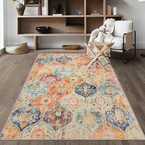 TENNOLA Red Entrance 3x5 ft Rug Small Door Mat Machine Washable Floral Small Area Rug Non-Slip Low Pile Throw Rugs for Bedroom, Living Room,Kitchen,Indoor Entry Kids Room Cover