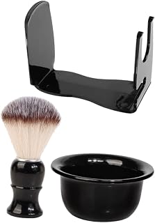 Men Beard Brush Set with Bowl and Razor Holder, Black ABS Nylon Travel Kit | Portable Grooming Tools for Home or Travel, Practical Cleaning, Lightweight One Set for Daily Use and Storage
