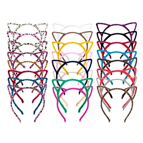 Baaxxango 24 Pieces with 24 Colors Cat Ears Hair Headband Fluffy Hair Hoop Girls and Adult for Party and Daily Decoration Costume Cute and Comfortable Hair Accessories