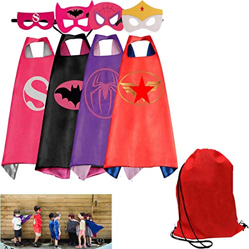 Tangtanggo 4 Different Superheros Capes and Masks Costume Set Includ Red Bag for Kids