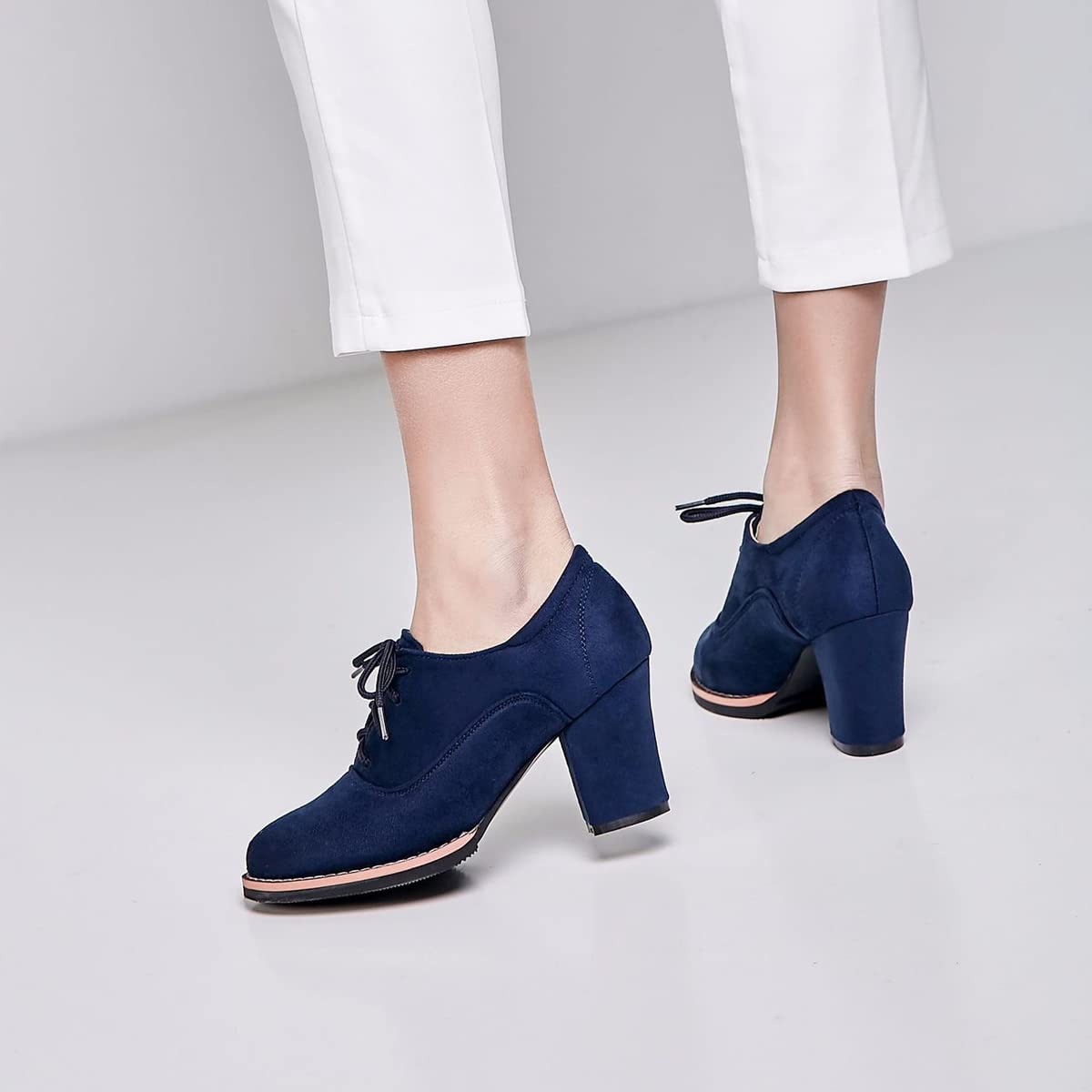 Zaylee Stivali da donna nuovi con tacco a blocco, stivaletti casual in finta pelle scamosciata,EU38-blu
