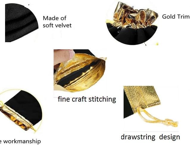 zmgmsmh 2.8x3.6 Inch Black 30 pcs Drawstring Velvet Gift Bags with Gold Edge Pouches for Small Gift Jewelry Pouches Wedding Favors Candy Dice Bags (2.8x3.6 Inch black) - Image 2