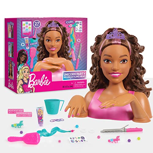 Barbie Unicorn Party 27piece Deluxe Styling Head, Brown Hair, Pretend Play, Kids Toys for Ages