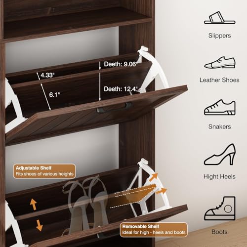 Image of Hidden Shoe Storage Cabinet with 4 Flip Drawers & Open Storage