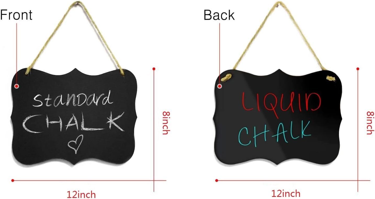 Wooden Double Sided Hanging Chalkboard, Memo Message Board, Vintage Erasable Sign with Hanging String for Wedding Kitchen Home Party Decoration (Black-Clouds)