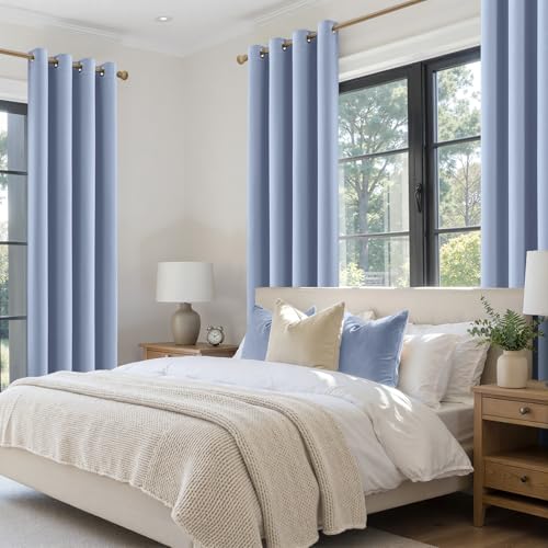 Image of MIULEE Sky Blue Blackout Bedroom Curtains Drapes 72 Inch Long 52 inchx72 inch | Grommet Top, Room Darkening Window Drapes, Privacy Protection, Thermal Insulated, Heat Blocking, Light Blocking