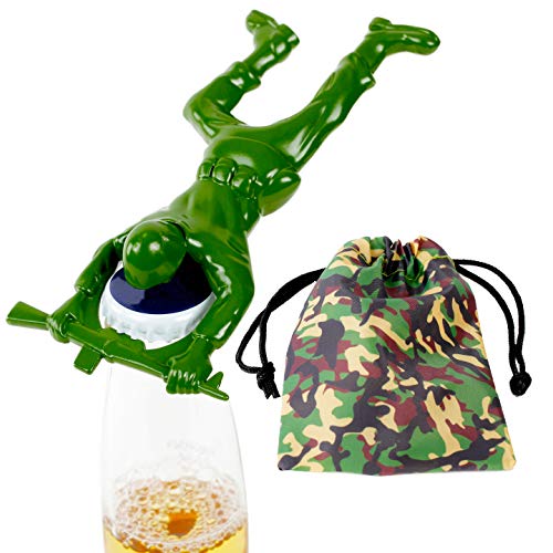 Army Man Bottle Opener. Includes Camouflage Draw String Gift or Storage Bag. Unique