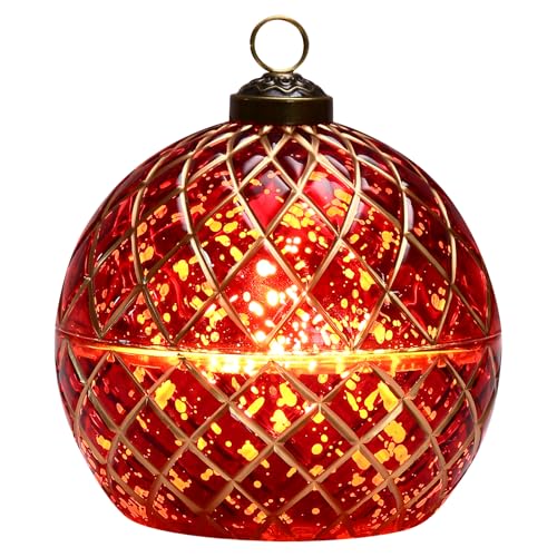 Image of Birthday Glass Flameless LED Candles Wedding Decorative Light Birthday Gift for Her,Battery Operated Flickering Electric LED Ball Candles,Jar Candle for Home Party with Glass Cover Gifts for Wife(Red)