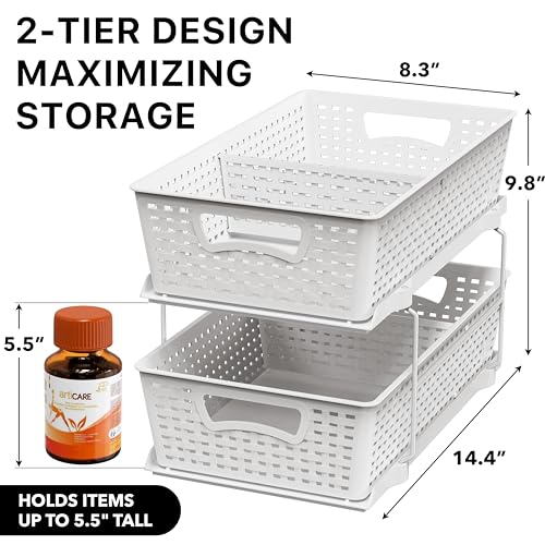 Simple Houseware 2 Tier Pull-Out Sliding Drawer Under Sink Storage, White - Image 2