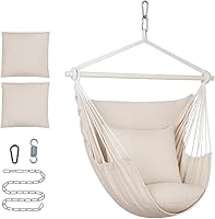 Backyard Expressions 500 lb Hanging Hammock Chair Swing with Cushions & Kit - Indoor Outdoor Cotton Blend, 5 Colors