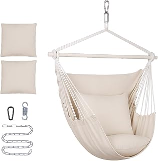 Backyard Expressions 500 lb Hanging Hammock Chair Swing with Cushions & Kit - Indoor Outdoor Cotton Blend, 5 Colors