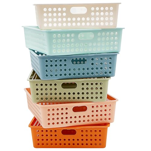 4E's Novelty 6 Pack Classroom Paper Baskets, Organizing Desk Boho Tray for A4 Papers, Classroom Storage Plastic Paper Bins, Fun Turn In Trays for Teachers and Students, Office Desk Room Trays