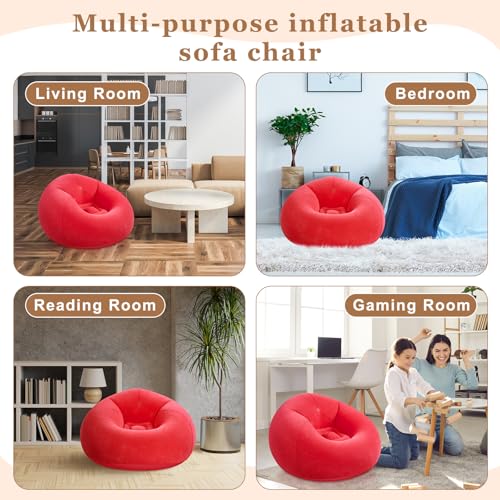Image of Realspring 6 Pcs Inflatable Bean Bag Chair, Air Pump,Red