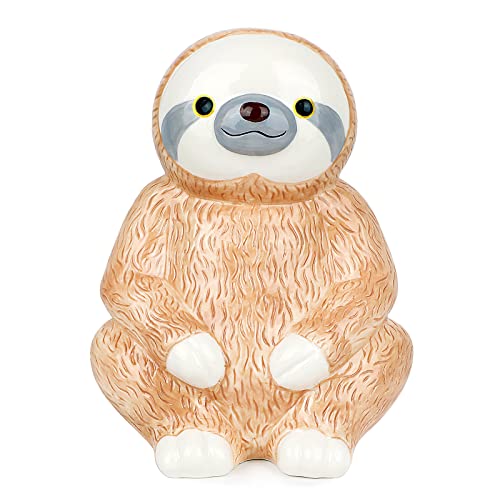 Image of Winsterch Ceramic Piggy Bank, Brown, Sloth Money Bank for Kids & Adults | 7.87 x 5.9 Inches, Large Capacity, Cute, Combines Educational and Decorative Functions, Saving Box Coin Bank Gift for Girls
