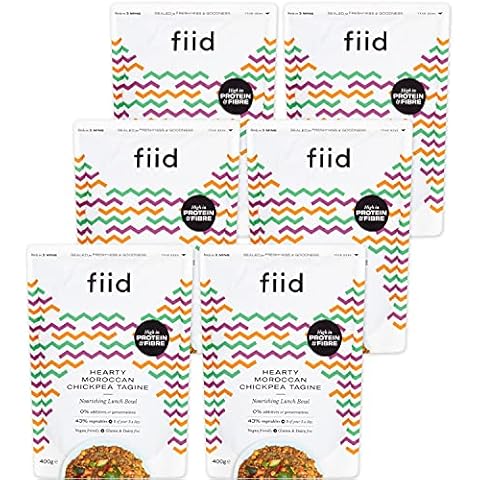 Fiid 100% Natural Vegan Microwave Ready Meals - Moroccan Chickpea Tagine Stew - 6 x 400g (Vegetarian Food Pouch, High in Fibre & Protein, Low in Sugar, Gluten Free, Fat Free) Cover