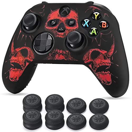Yorha Laser Carving Silicone Skin For Xbox Series X/S Controller X 1(Skulls Red) With Exclusive Thumb Grips X 8 #TOP1