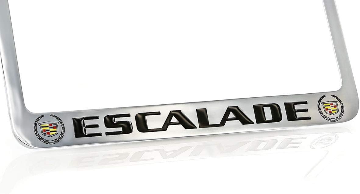 Cadillac Escalade Chrome Plated Metal License Plate Frame Holder Wide Bottom Engraved 2 Hole