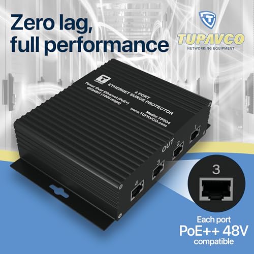 Image of 4 Port Gigabit Ethernet Surge Protector - Compatible with PoE++ - Tupavco TP204
