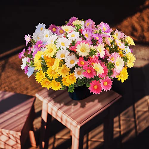 12 Bundles Artificial Fake Flowers For Outdoor Decoration,Uv Resistant Faux Plastic Fabric Greenery Shrubs Plants Fake Flowers Hanging Planter Kitchen Home Wedding Office Garden #TOP6