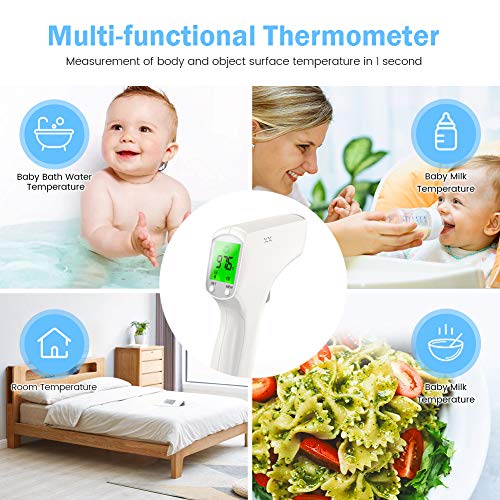 Digital Infrared Thermometer Forehead Temporal for Adults Touchless Non-Contact Portable Body Basal with LCD Display Head Human Led Instant Read for Kids Baby, Adult, Surface of Objects